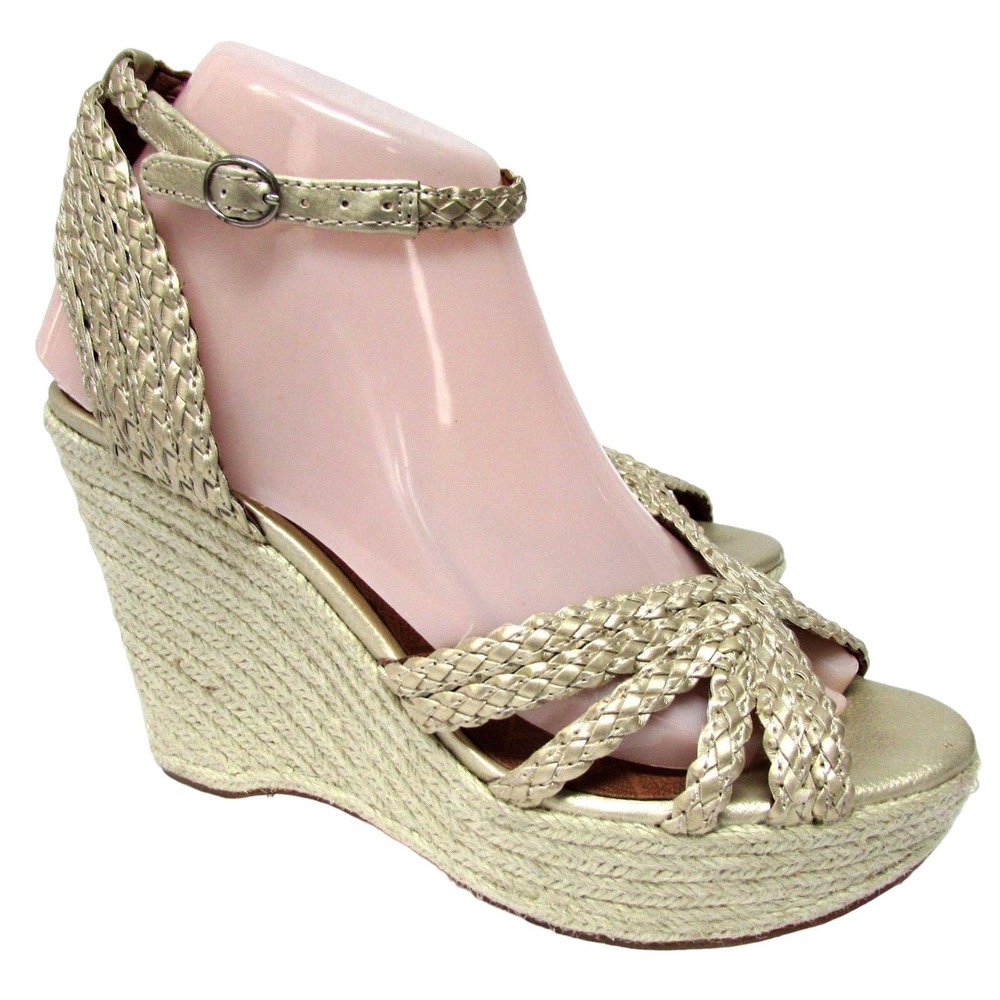 Lucky Brand women's size 8 M Gold high heel shoes open toe ankle strap 4" heel
